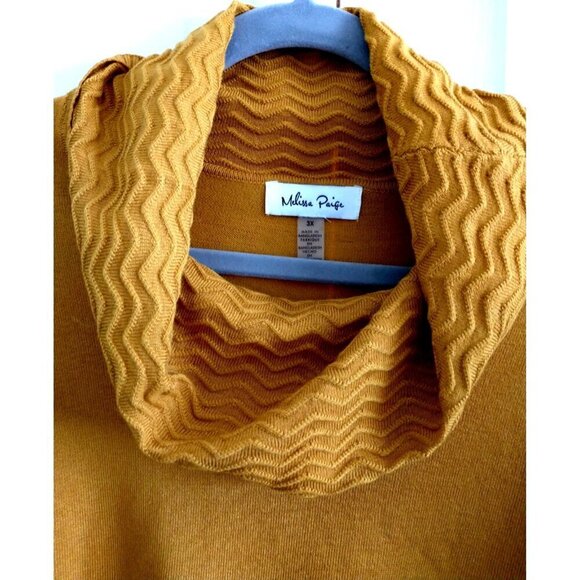 Melissa Paige Sweater Cowl Neck Hi Low Long Sleeve Lightweight Gold - 2X/ 3X - Picture 2 of 7